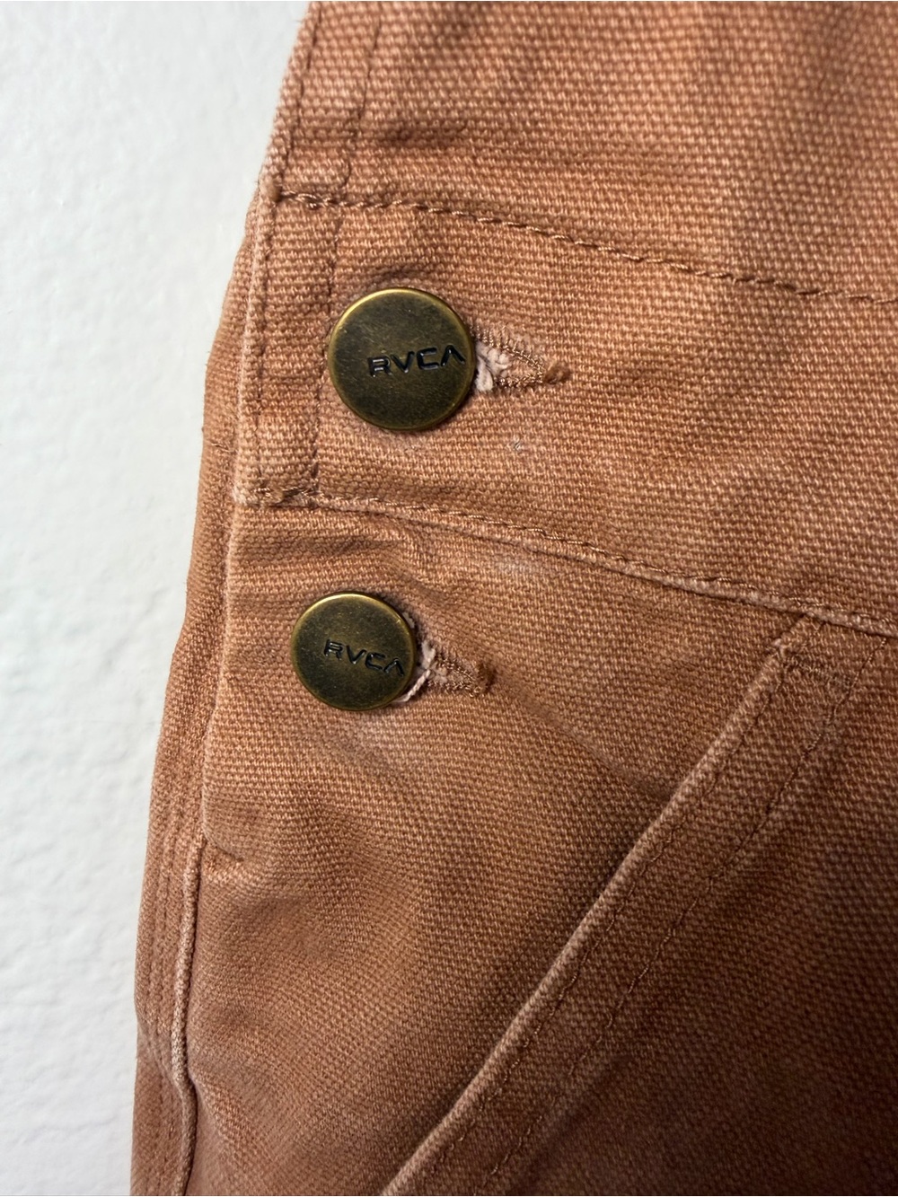 RVCA Men's Grounded Canvas Workwear Overalls Brown Medium Utility Straight Leg - Picture 7 of 16